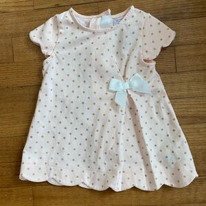 NWOT! Tahari Light Pink and Gold Polka Dot Baby Girl 24M Dress White Bow